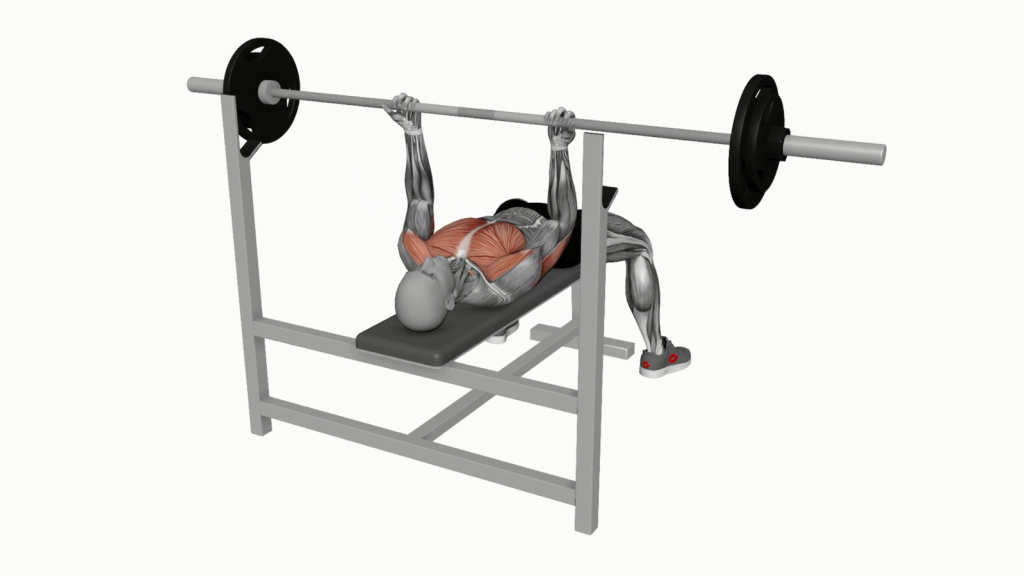Beginner performing barbell reverse grip bench press with correct posture and technique