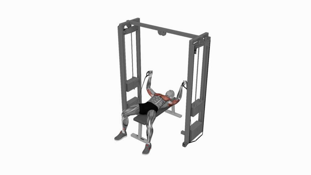 Beginner performing Cable Bench Fly Press in gym
