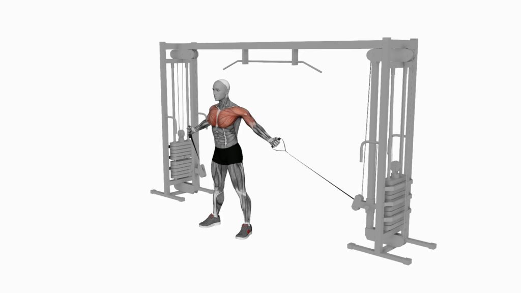 Beginner doing Cable Upper Chest Crossover exercise in gym for chest strengthening.