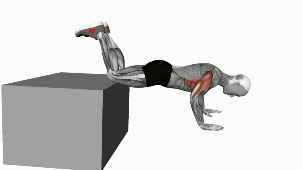 Beginner doing a Decline Kneeling Push Up on Box exercise with correct posture.