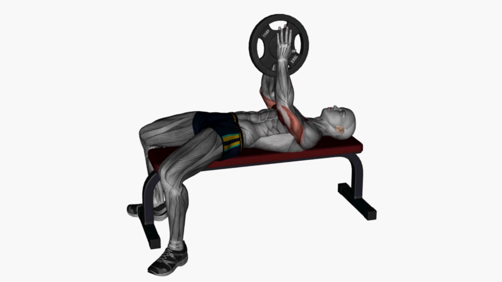 Beginner doing Svend Press on a flat bench in a gym setting