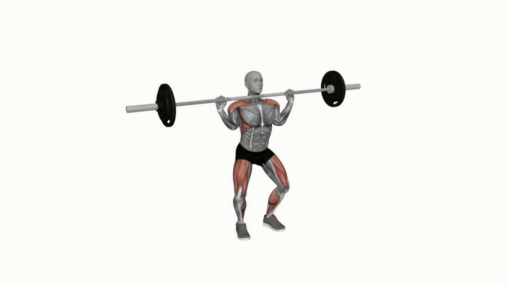 Barbell clean and jerk split squat exercise in action