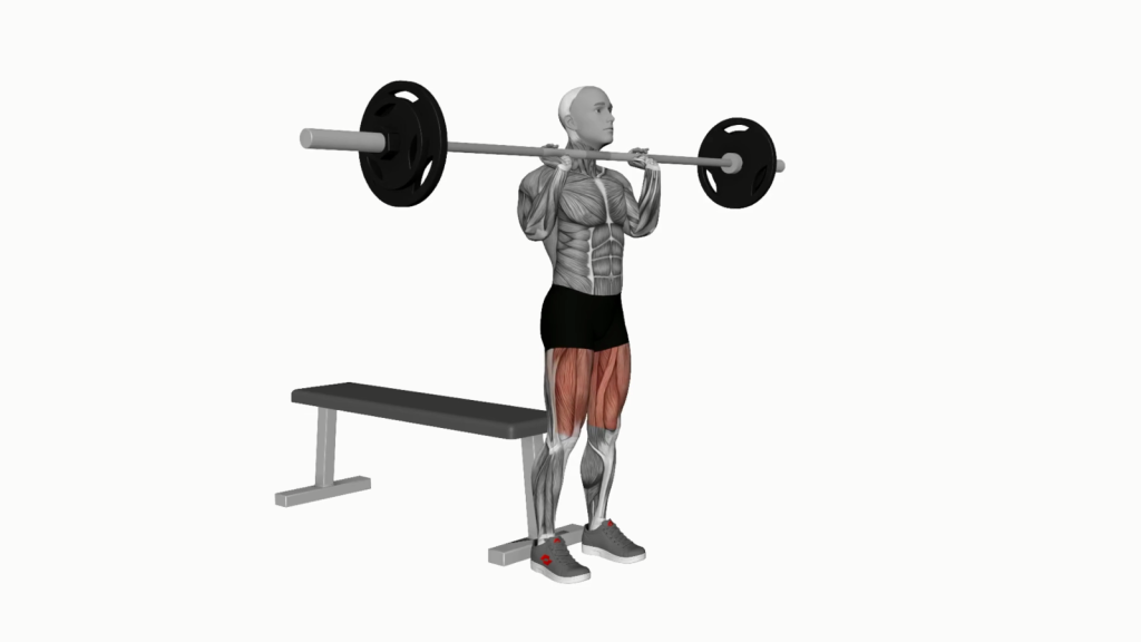 New gym enthusiast performing Barbell Front Chest Bench Squat with correct posture