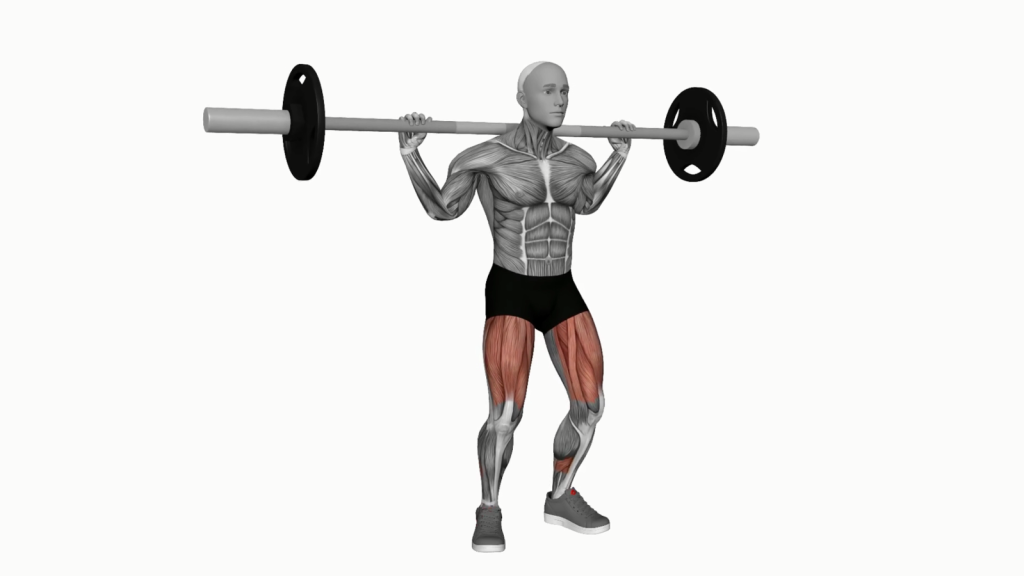 Athlete performing a barbell full squat with perfect form