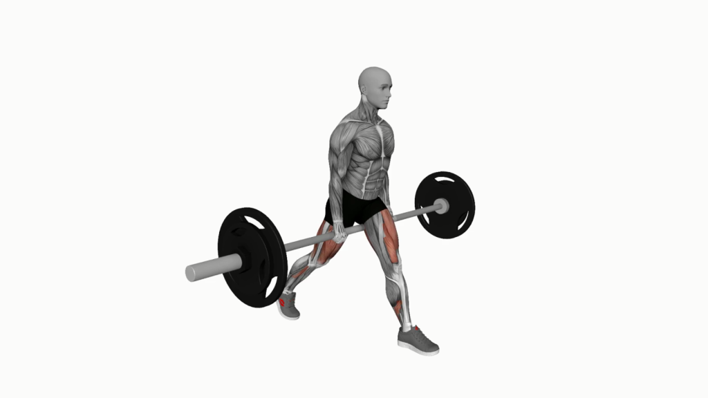 Illustration of an individual performing the Barbell Jefferson Split Squat, showcasing proper form and technique.