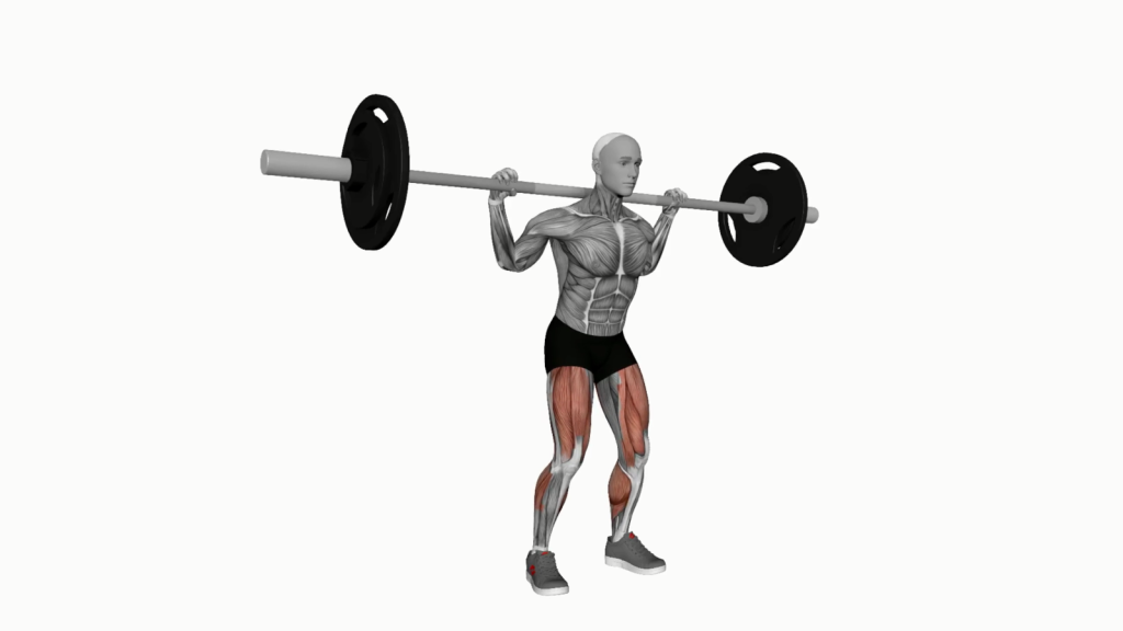 Beginner performing a barbell jump squat with correct form and safety gear