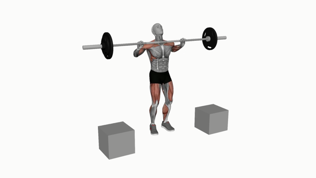 Beginner performing Barbell Power Clean from Blocks with proper form