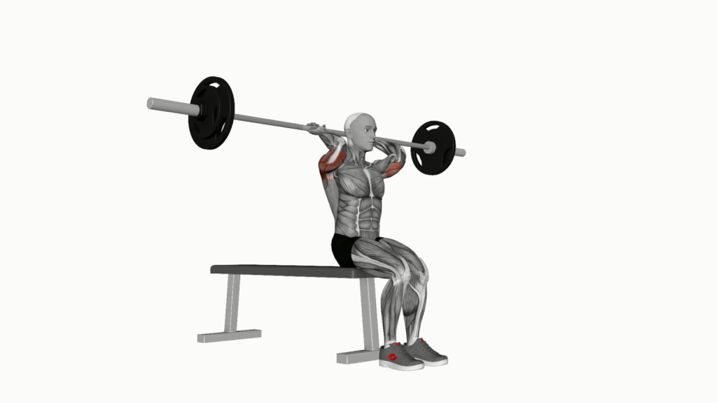 Person performing the Barbell Seated Overhead Triceps Press exercise with correct form