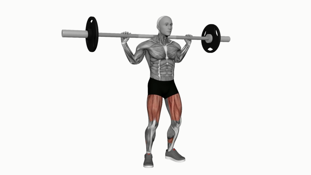 Beginner performing a barbell squat with a precise 2-second hold, demonstrating proper form and technique.