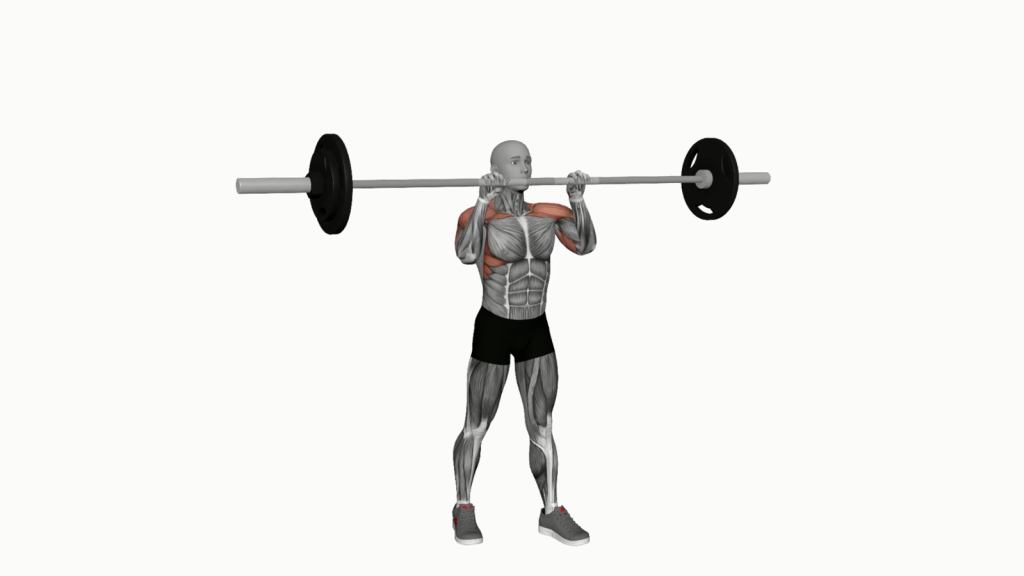 Beginner doing Barbell Standing Close Grip Military Press Exercise