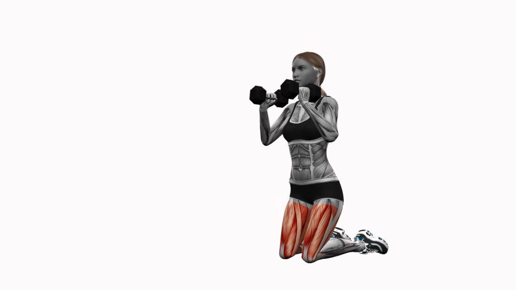 Beginner doing a Dumbbell Kneeling Squat with proper form and technique