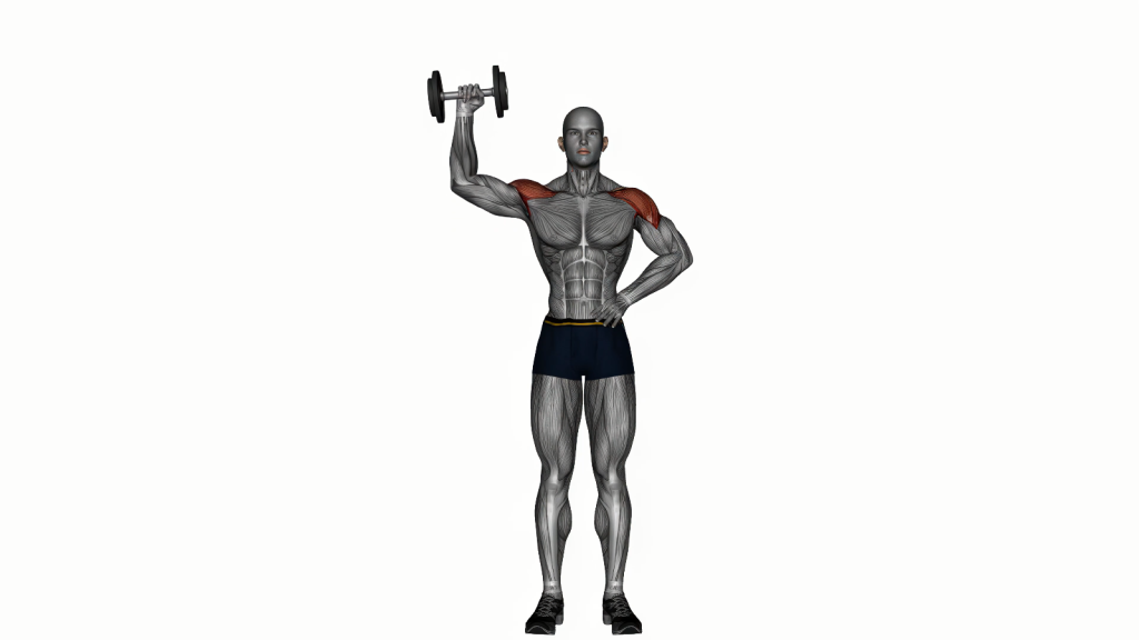 Beginner performing Dumbbell Single Arm Shoulder Press exercise for shoulder strength.