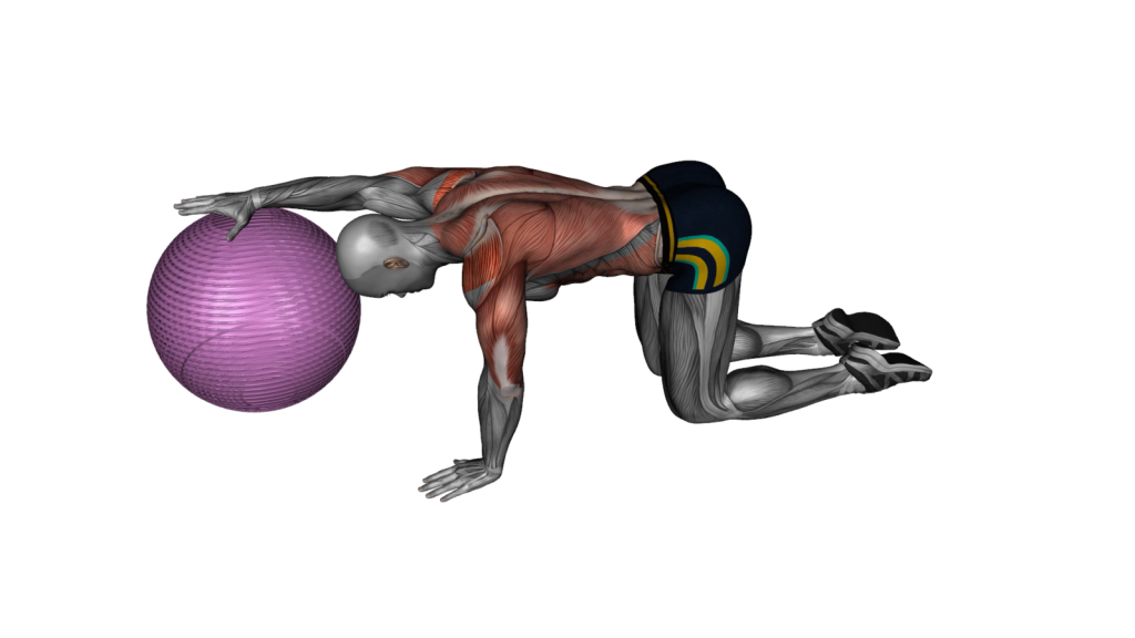 A beginner doing the Exercise Ball Lat Stretch with proper form and alignment