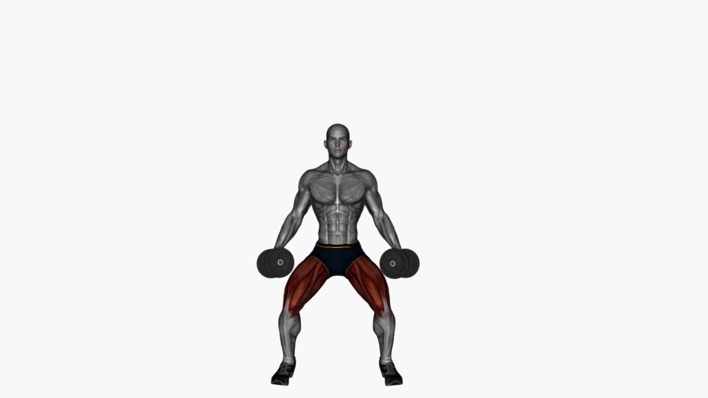 Beginner executing front squats with dumbbells, showcasing correct posture and alignment for effective training.