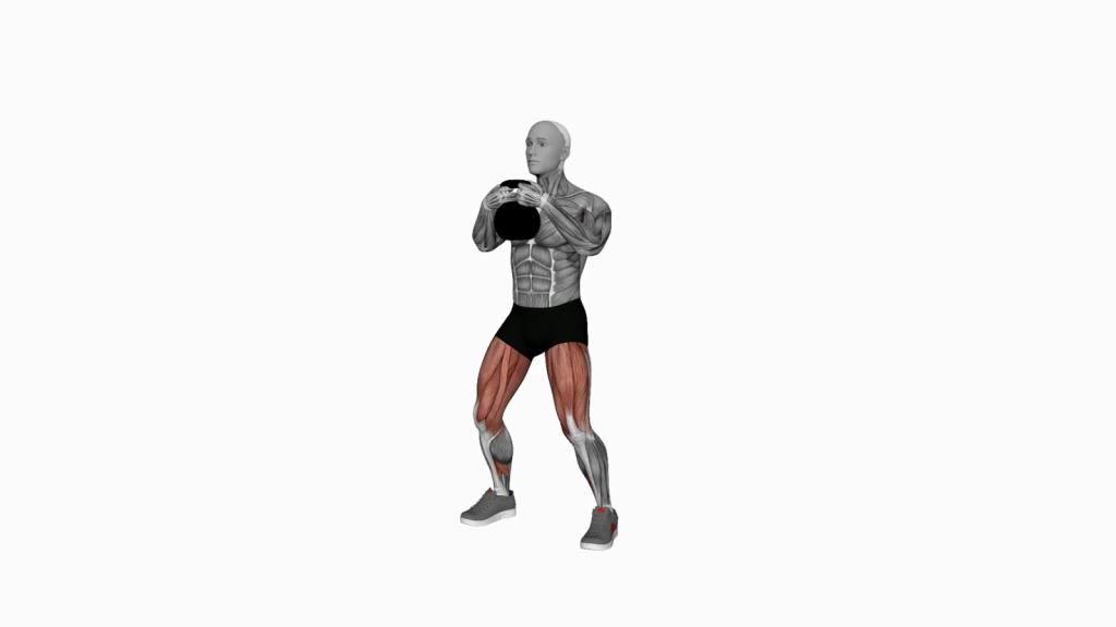 Beginner doing kettlebell sumo squat with proper form and technique.