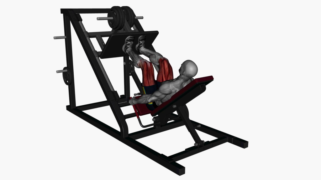 Beginner at gym using Leg Press Machine in Close Stance position.