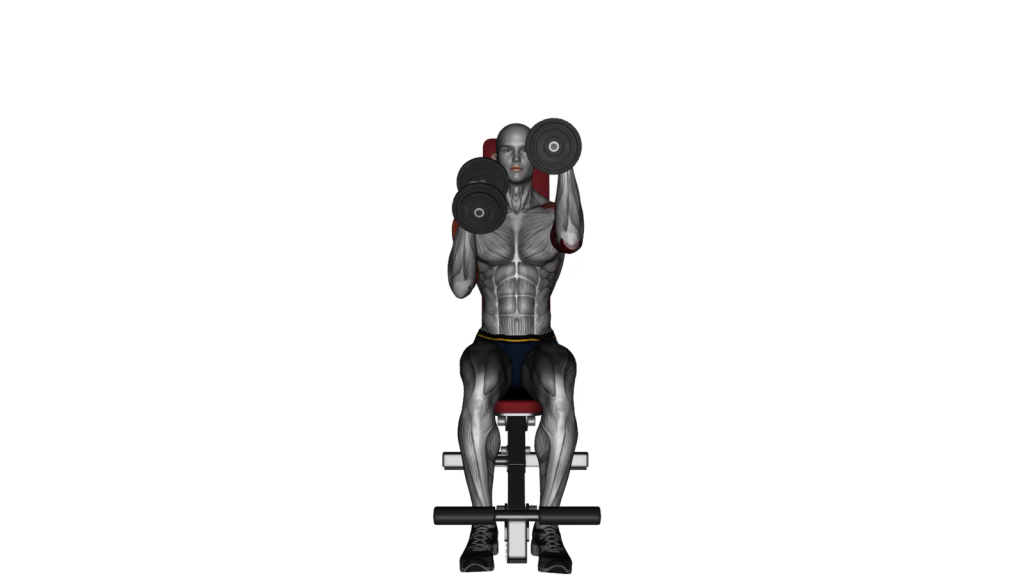 Beginner performing Seated Elbow-in Alternating Dumbbell Overhead Press with correct form