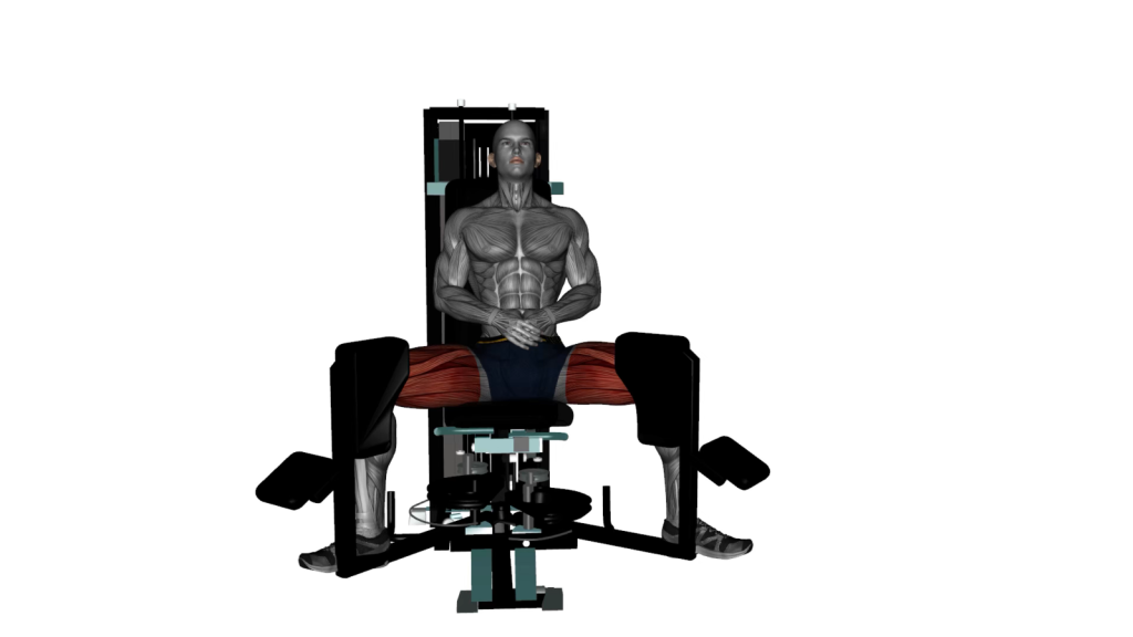 Beginner at gym performing seated machine hip adductor exercise with correct posture