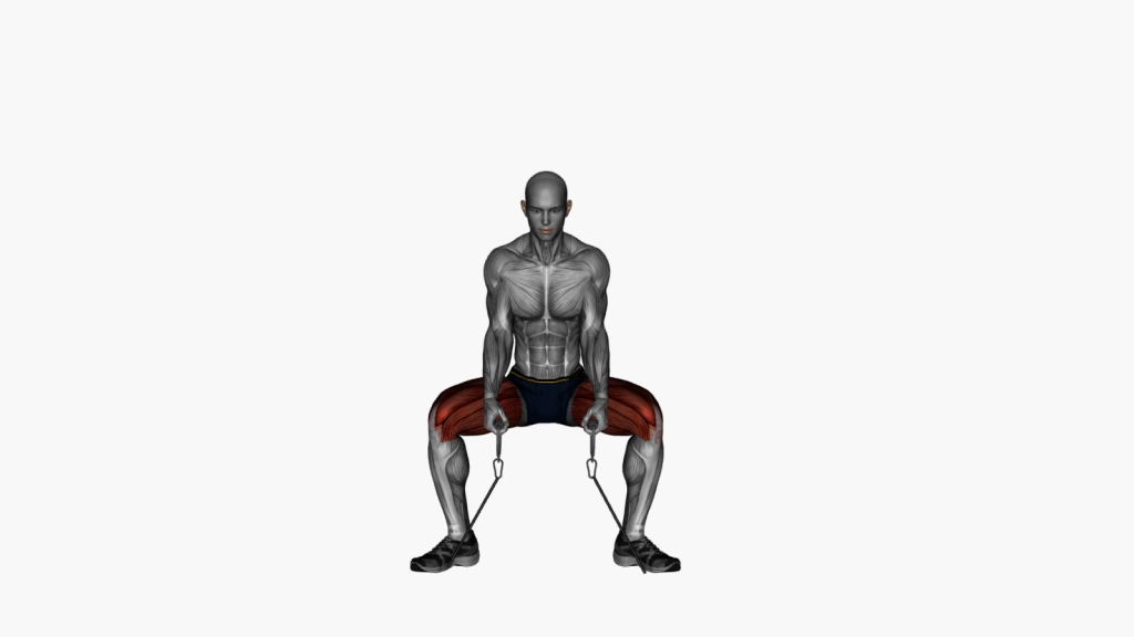 Beginner doing sumo squat with resistance band, focusing on proper form and leg strength.